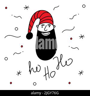 Fröhliche Weihnachten Köpfe Weihnachtsmann oder Elfen Zeichen, Avatar oder Porträt. Die Xmas schwarz und rot Vektor Illustration in Doodle Art Stil. Trendige Hand Stock Vektor