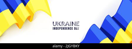 24. August Ukraine Unabhängigkeitstag. Horizontales Weihnachtsbanner, Poster oder Rahmen mit blau gelber ukrainischer Flagge auf weißem Hintergrund. Vector flaches Auto Stock Vektor