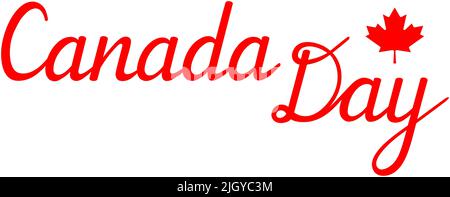 Handgezeichnete Kalligraphie-Schriftzug-Vektor des Canada Day mit dem Ahornblatt in rot und weiß umrandet. Benutzerdefinierte Handschrift Stock Vektor