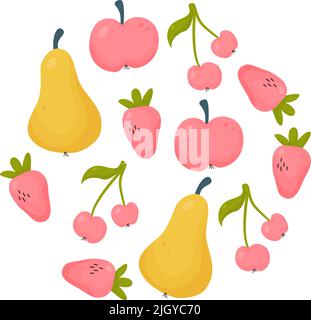 Birnen, Erdbeeren, Kirschen und Äpfel Set Stock Vektor