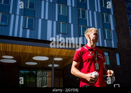 Der Belgier Julien Watrin, aufgenommen während einer Pressekonferenz vor den IAAF-Leichtathletik-Weltmeisterschaften 19. in Eugene, Oregon, USA, Mittwoch, 13. Juli 2022. Die Worlds finden vom 15. Bis 24. Juli statt, nachdem sie 2021 aufgrund der anhaltenden Coronavirus-Pandemie verschoben wurden. BELGA FOTO JASPER JACOBS Stockfoto