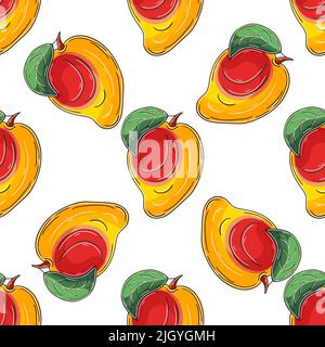 Nahtloses Muster für Küche, Restaurant oder Geschäft. Abbildung im Handzeichnen-Stil. Mango. Kann für Stoff, Verpackung, Verpackung usw. verwendet werden Stock Vektor