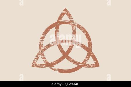 Altes Triquetra, Trinity Knot, Wiccan Symbol für Schutz. Grunge keltisches altes Zeichen. Wiccan Weissagung Symbol, okkulte Symbole, heilige Geometrie Zeichen Stock Vektor