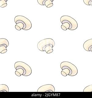 Nahtloses Muster mit Pilzen. Abbildung im Handzeichnen-Stil. Herbstmotive. Champignon. Kann für Stoff und etc. Verwendet werden Stock Vektor