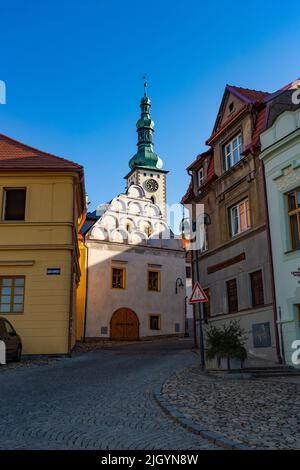 Straße in der Stadt Tabor. Südböhmen Stockfoto