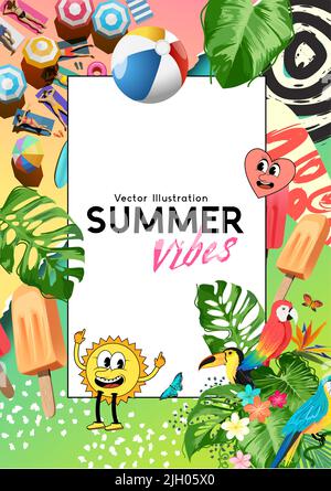 Heiße tropische Sommer Hintergrund Collage Mash up! Vektorgrafik Stock Vektor