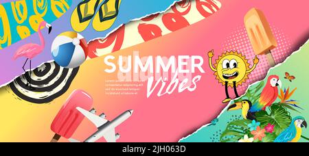 Bunte und helle Sommer Collage Layout Hintergrund. Vektorgrafik. Stock Vektor