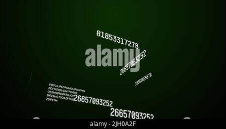 Bild von sich ändernden Zahlen und Datenverarbeitung auf schwarzem Hintergrund Stockfoto