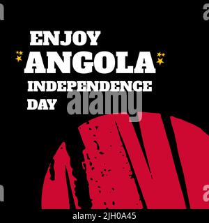 Illustration von Enjoy angola Independence Day Text mit roten Mustern auf schwarzem Hintergrund Stockfoto