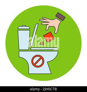 Werfen Hausmüll in die Toilette. Flache Vektor-Illustration. Stock Vektor