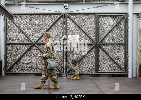 18. Juni 2020-Paju, Südkorea-Vereinigte Staaten Truppen in Korea Armee schauen in südkoreanischer Armeestützpunkt in der Nähe von Imjingak Pavillion in Paju, Südkorea. Stockfoto