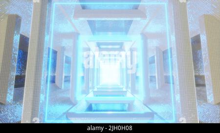 3D Illustration Hintergrund für Werbung und Wallpaper in Retro- und Sci Fi-Cyberpunk-Szene. 3D-Rendering im dekorativen Konzept. Stockfoto
