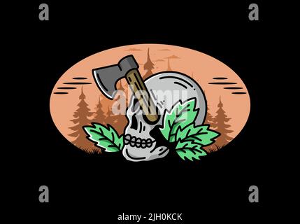 Illustration Design einer Axt, die im Schädel steckt Stock Vektor