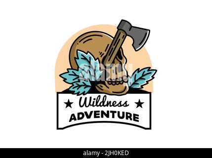 Illustration Design einer Axt, die im Schädel steckt Stock Vektor