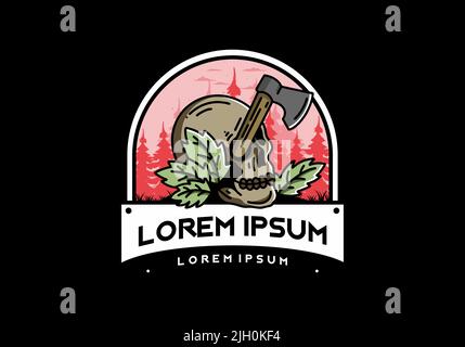 Illustration Design einer Axt, die im Schädel steckt Stock Vektor