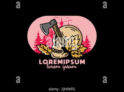 Illustration Design einer Axt, die im Schädel steckt Stock Vektor