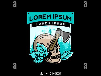 Illustration Design einer Axt, die im Schädel steckt Stock Vektor