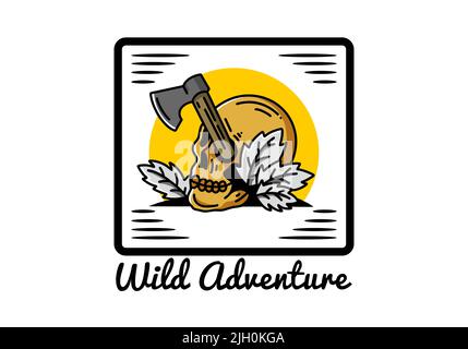 Illustration Design einer Axt, die im Schädel steckt Stock Vektor