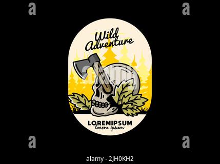 Illustration Design einer Axt, die im Schädel steckt Stock Vektor