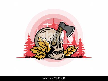 Illustration Design einer Axt, die im Schädel steckt Stock Vektor