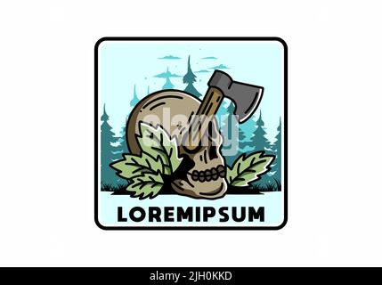 Illustration Design einer Axt, die im Schädel steckt Stock Vektor