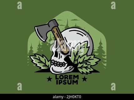 Illustration Design einer Axt, die im Schädel steckt Stock Vektor