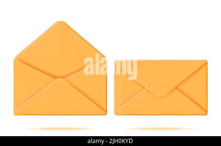 3D Gelber Briefumschlag für offene und geschlossene Post Stock Vektor