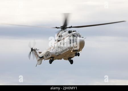 13. Juli 2022, Bayern, Grafenwöhr: Der Hubschrauber mit Bundespräsident Frank-Walter Steinmeier landet in Grafenwoehr zu einem Besuch der US-Streitkräfte. Foto: Daniel Karmann/dpa Stockfoto