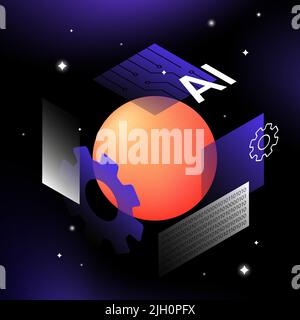 Künstliche Intelligenz, Codierung und maschinelles Lernen Illustration. Grafikdesign-Elemente. Vektorgrafik Stock Vektor