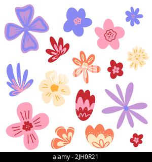 Set von einfachen Vektorblumen. Vektor flache florale Illustration Stock Vektor