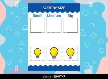 Sortieren von Bildern nach Größe. Schulungsarbeitsblatt Für Kinder. Stock Vektor