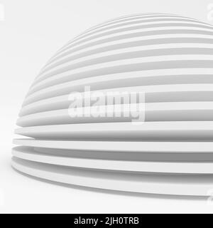 Abstrakter Architekturhintergrund. 3D Illustration des weißen runden Gebäudes. Moderne Geometrische Tapete. Futuristisches Technologiedesign Stockfoto