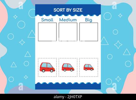 Sortieren von Bildern nach Größe. Schulungsarbeitsblatt Für Kinder. Stock Vektor