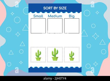 Sortieren von Bildern nach Größe. Schulungsarbeitsblatt Für Kinder. Stock Vektor