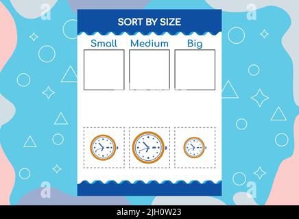Sortieren von Bildern nach Größe. Schulungsarbeitsblatt Für Kinder. Stock Vektor