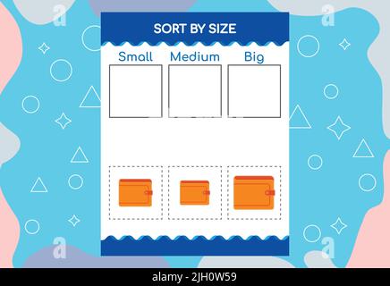 Sortieren von Bildern nach Größe. Schulungsarbeitsblatt Für Kinder. Stock Vektor