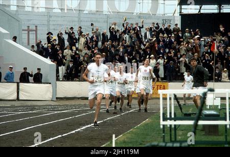 Athleten auf der Laufstrecke, Wagen, 1981 Stockfoto