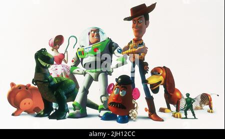 HAMM, REX, PEEP, LIGHTYEAR, HEAD, WOODY, SLINKY, SARGE, SPIELZEUGGESCHICHTE, 1995 Stockfoto