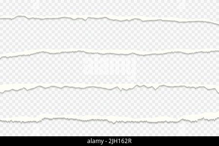 Langes Stück zerrissenes Papier auf transparentem Hintergrund Stock Vektor