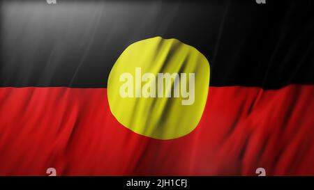Flagge der australischen Aborigines aus nächster Nähe, 3D Rendering Stockfoto