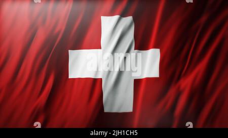 Flagge der Schweiz Nahaufnahme, 3D Rendering Stockfoto
