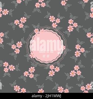 Vektor rosa Blumensträuße mit dunkelgrauem Hintergrund Rahmen nahtlose Muster mit handgezeichneten Elementen Stock Vektor