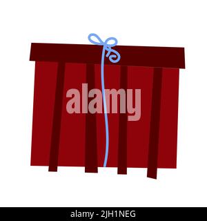 Cartoon Weihnachtsgeschenk. Rot gestreifte Gegenwart isoliert auf weißem Hintergrund. Neujahrs-, Valentinstag-, Geburtstag-Grußkarte. Dekoriert verpackt bo Stock Vektor
