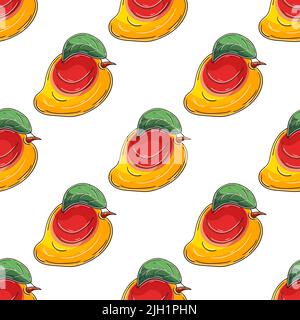 Nahtloses Muster für Küche, Restaurant oder Geschäft. Mango. Abbildung im Handzeichnen-Stil. Kann für Stoff, Verpackung, Geschenkpapier und etc. Verwendet werden Stock Vektor