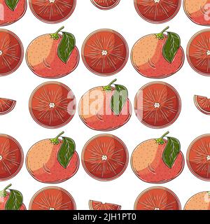Nahtloses Muster mit tropischen Früchten. Abbildung im Handzeichnen-Stil. Grapefruit, rot orange. Kann für Stoff und etc. Verwendet werden Stock Vektor