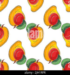 Nahtloses Muster für Küche, Restaurant oder Geschäft. Abbildung im Handzeichnen-Stil. Mango. Kann für Stoff verwendet werden Stock Vektor