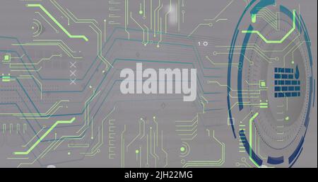 Bild des Wandsymbols über der Datenverarbeitung auf schwarzem Hintergrund Stockfoto