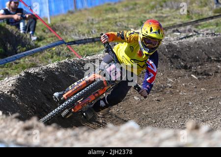 Vallnord, Andorra . Juli 14 2022 . UCI Mountain Bike World Cup 2022 - TAG 1, BLEWITT Jess NZL in Aktion beim Women s Downhill Training der UC Stockfoto