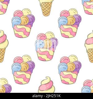 Bunte Eisbällchen. Eiscreme mit nahtlosem Muster. Niedliches Sommermuster. Druck für Stoffdesign, Textil, Stoff, Tapete, Geschenkpapier Stock Vektor
