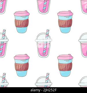 Muster für Kaffeeliebhaber oder Kaffeeliebhaber. Kaffee, Milchshakes nahtloses Muster. Druck für Stoffdesign, Textil, Stoff Stock Vektor